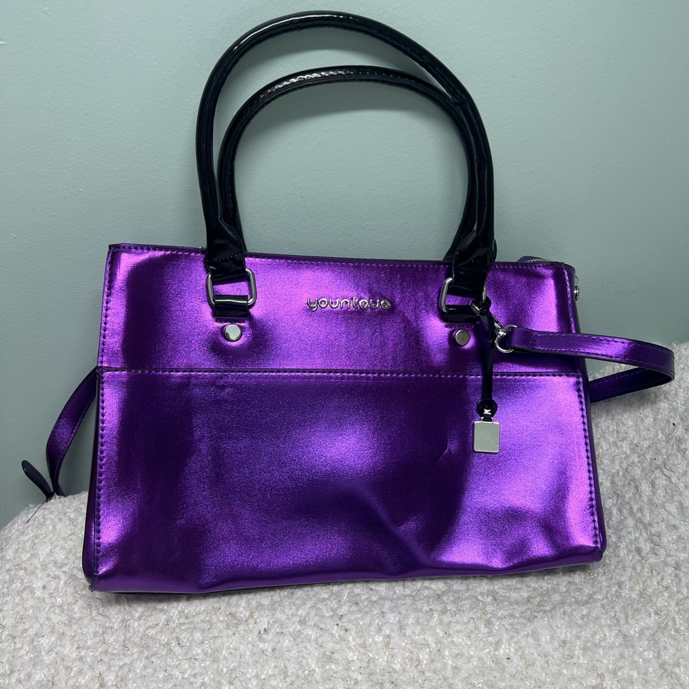 Younique Presenter Metallic Purple Laptop Makeup Travel Tote Bag Double Handles